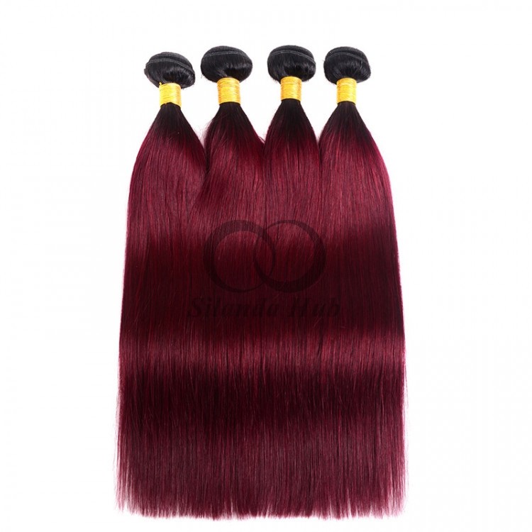 #T1B/Burgundy Straight Remy Human Hair Bundles Sew In Weave Bundles Brazilian Bundle Deals