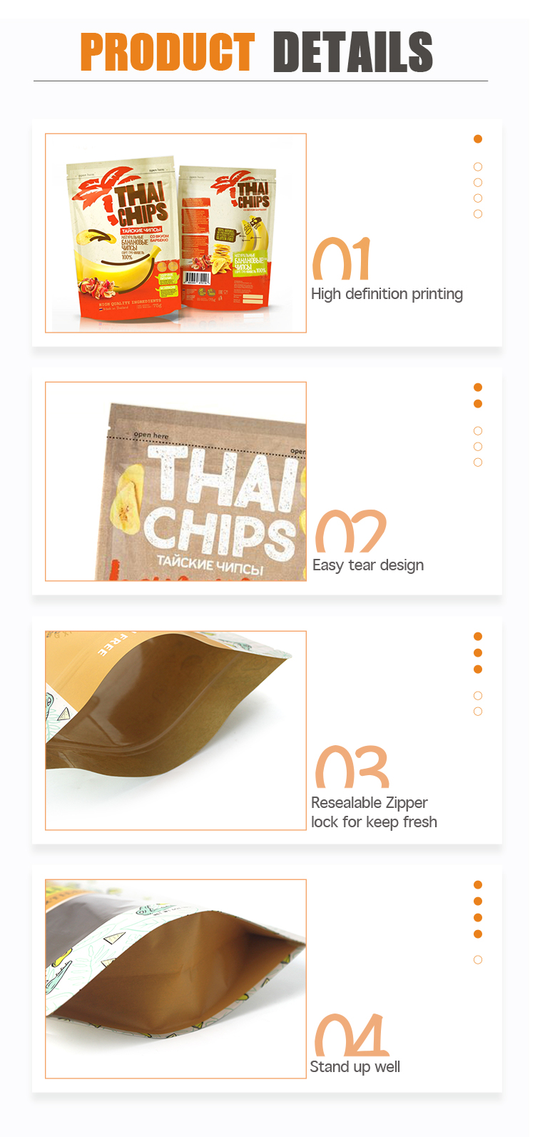 OEM ODM Food Grade Snack Food Packaging Bag Puffing Packing Bag Plastic Zipper Pouch For Fried Banana Strips Chips