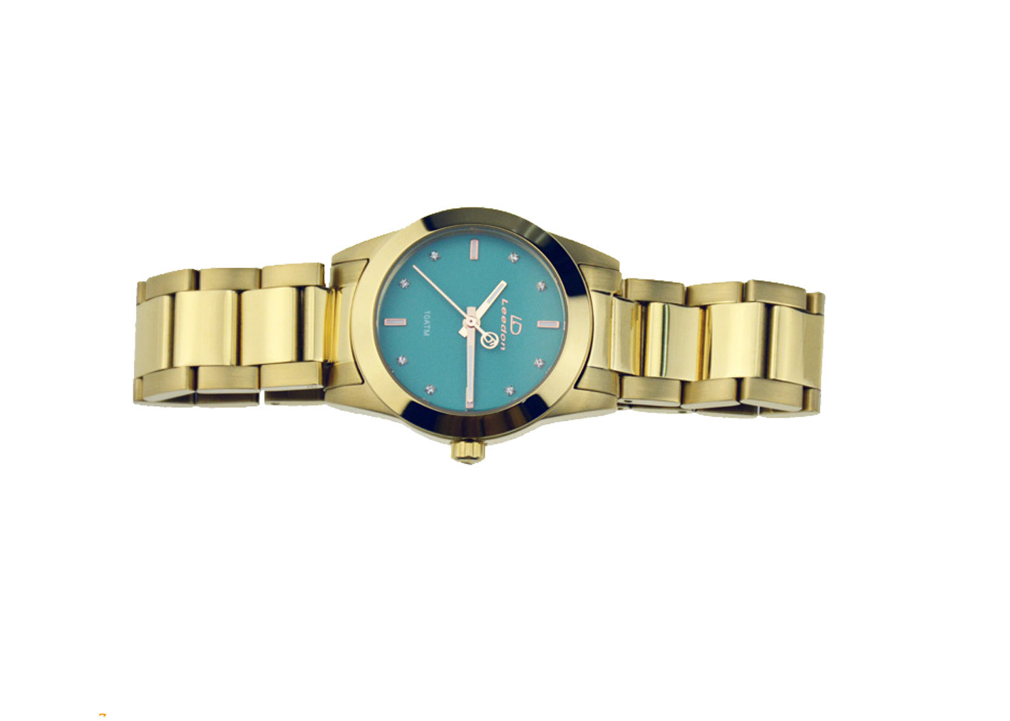 Waterproof Quartz Stainless Steel Watch Gold Bracelet 10ATM Green Dial