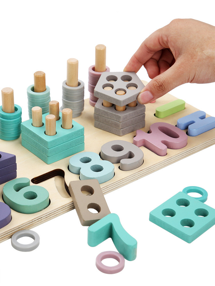 Geometric 14cm Wooden Math Toy Montessori Math Blocks Preschool Teaching