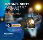 200W COB LED Fresnel Spotlight RGBALC Auto Zoom for Professional Studio Theater