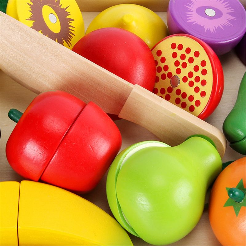 Water Paint 1.94in Wooden Fruit Cutting Set Kitchen Role Play