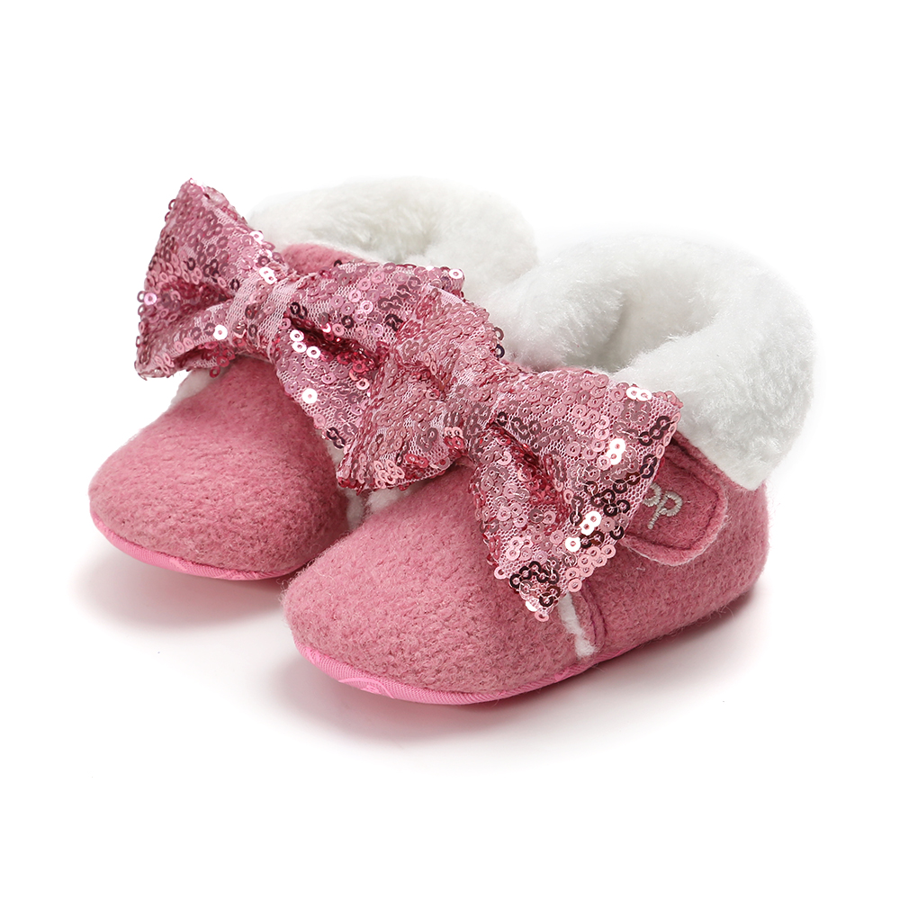 New designed Faux suede shining Bowknot prewalker outdoor infant girl baby booties