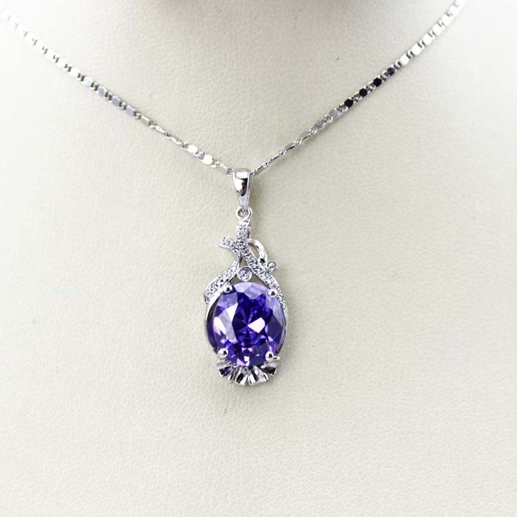 Sterling Silver Jewelry 9x11mm Oval Amethyst Cubic Zircoina Pneant (PSJ0416)