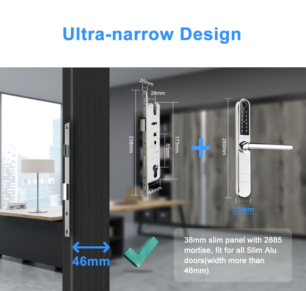 Super Slim Apartment Door Locks Fingerprint Electronic Door Locks Stainless Steel RFID Card Type