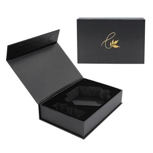 Quality Custom Black Matte Stamped Gold Logo Magnetic Gift Jewelry Paper Box With Foam Insert wholesale