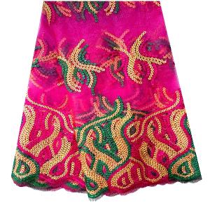 Quality 51-52&quot; Embroidery high quality indian fabric sequin tulle lace for aso ebi F50283 wholesale