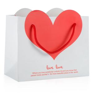 Quality Heart Shape Retail Paper Shopping Bags / Promotional Gift Bags With Cotton Rope Handle wholesale