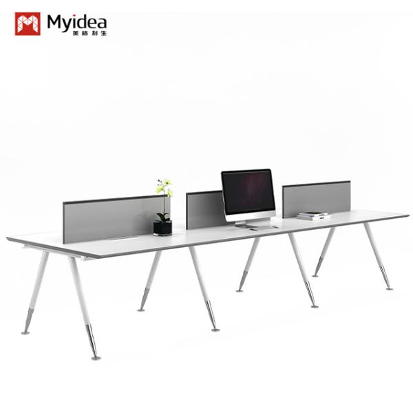 Commercial Office Furniture Four-Person Metal Legs Table Customizable White
