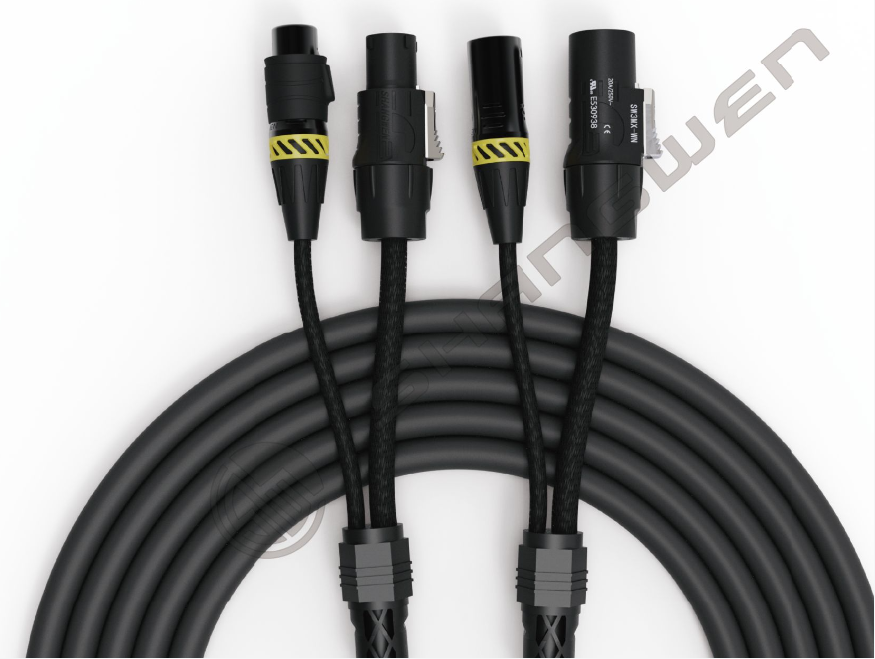 TRUE1 2-in-1 XLR Female and Male Powercon Hybrid Cable 3-Pin DMX Combi Black XLR3 Split Communication Cables