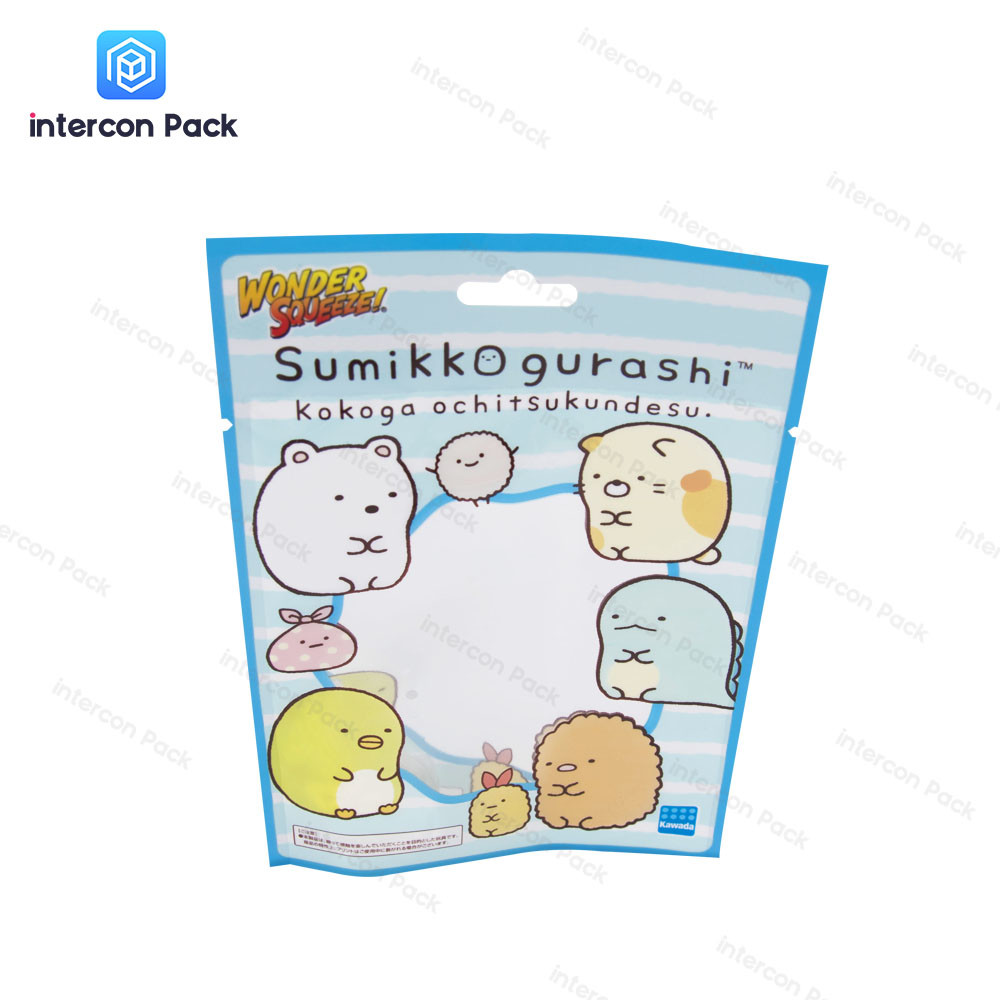 Customized Candy Packaging Bags Stand Up 3 Side Seal Bag With Transparent Windows