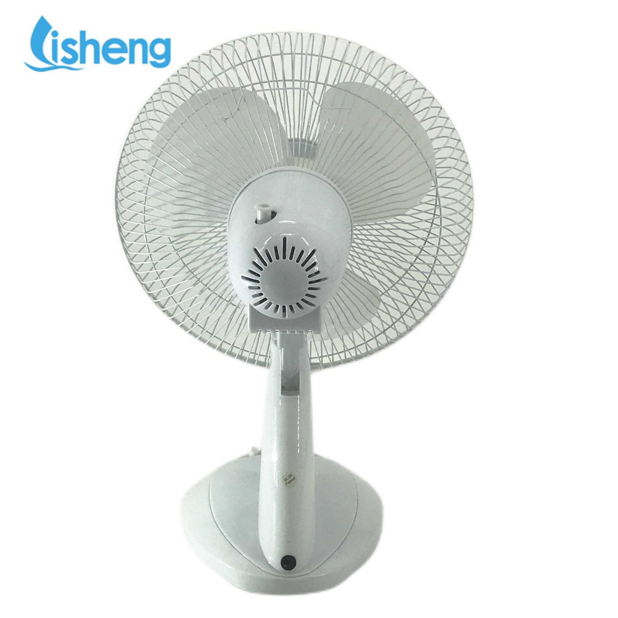 Rechargeable Table Top Fan White 12 Inch 12V Digital Plastic Ce Household Air Cooling Fan Free Spare Parts 3 PP Blades 2pcs/ Box