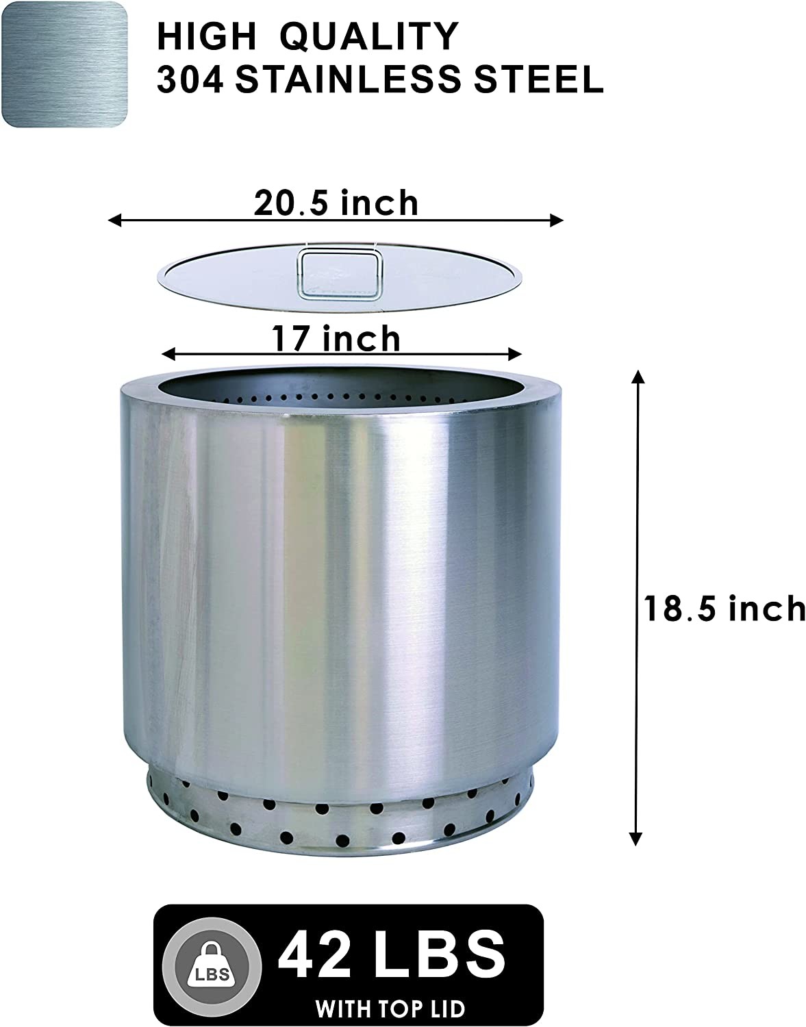 Stainless Steel Natural Wood Burning Portable Smokeless Fire Pit For BBQ