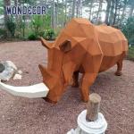 Large Park Forged Metal Sculpture Geometric Animal Rhinoceros