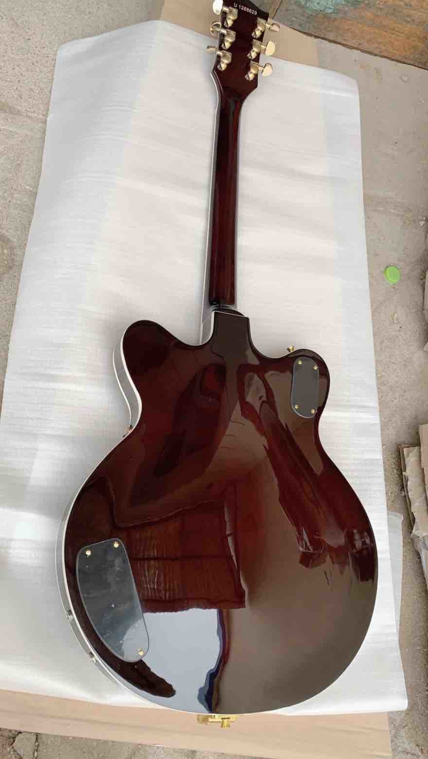 Custom Made Semi-Hollow Jazz Electric Guitar with Gold Hardware in Wine Brown