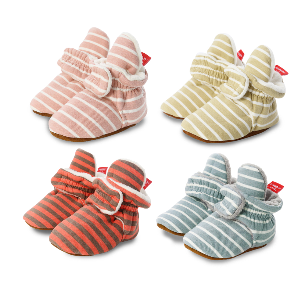 Wholesale cheap Cotton fabric striped print socks soft sole prewalk boy girl baby booties