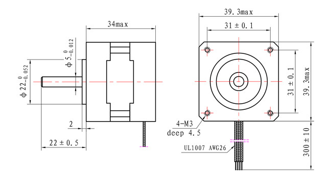 39*39*34mm NEMA 16 Hybrid Stepping Motor 14V DC Casun Motor