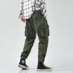 Men'S Casual Outdoor Elastic High Waisted Baggy Workout Pants With Pockets Solid