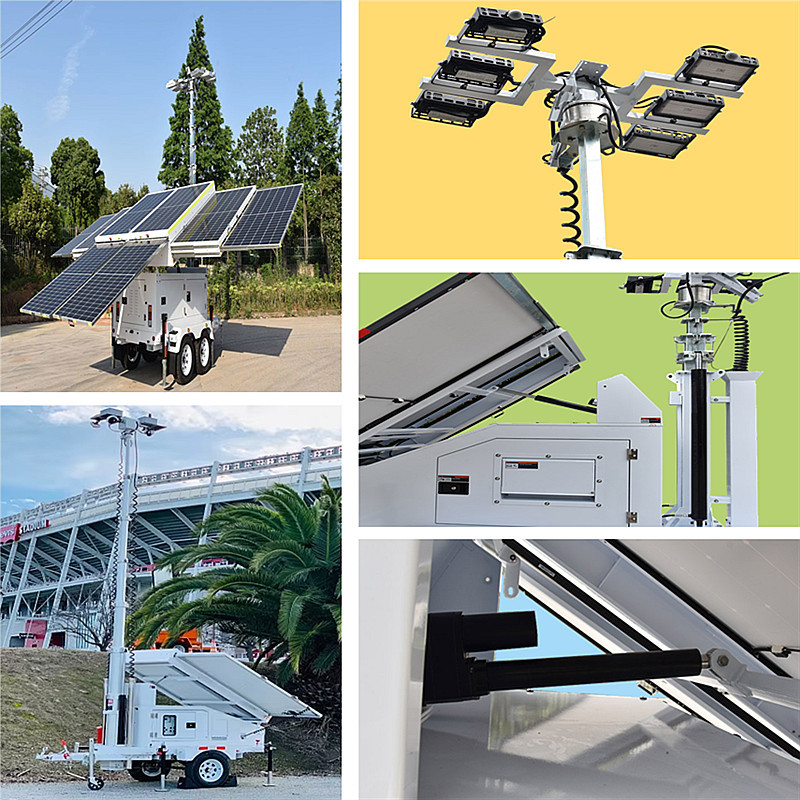 Portable Led Light Towers 60A MPPT Solar Mobile Tower Light Trailer Mounted