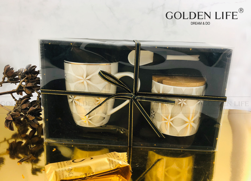 350CC Mug With Real Gold New Bone China Ceramic Gift Set For Tea