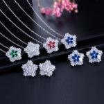 White Gold Color Luxury Bridal CZ Crystal Necklace and Earring Sets Big Wedding