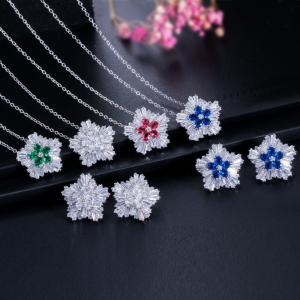 Quality White Gold Color Luxury Bridal CZ Crystal Necklace and Earring Sets Big Wedding Jewelry Sets For Brides wholesale