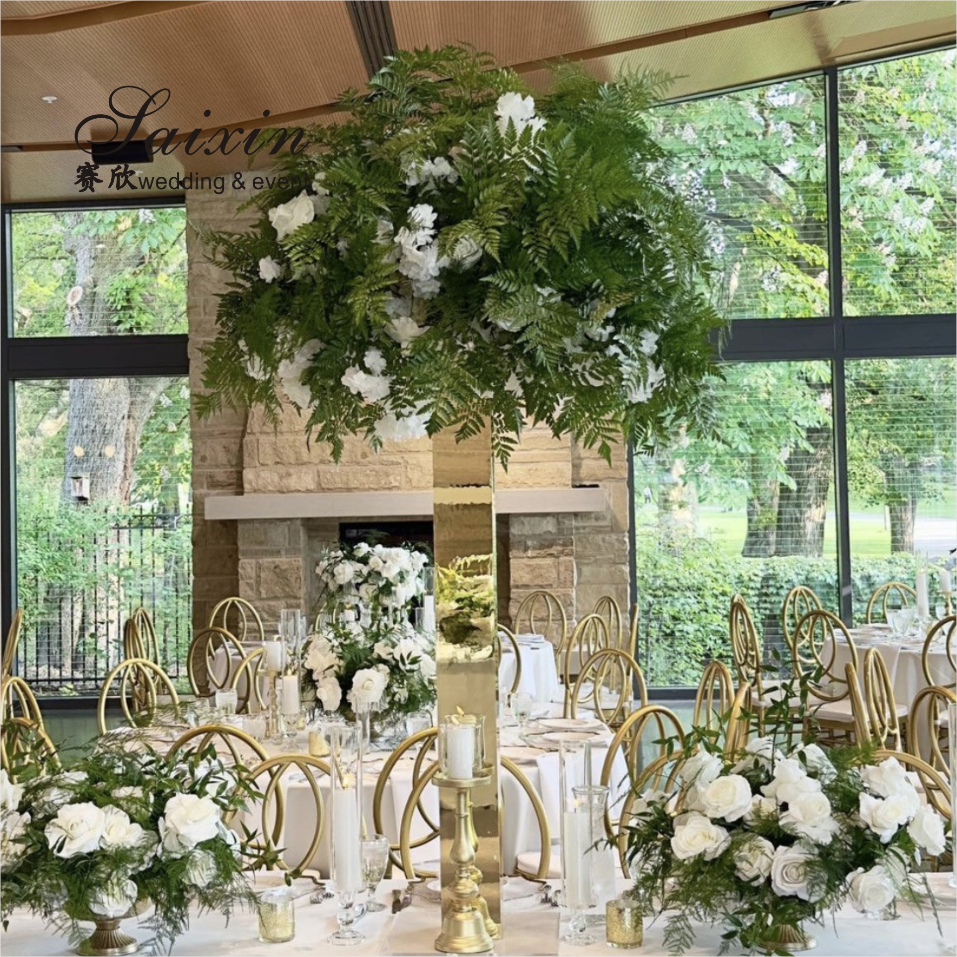 ZT-564 Wholesale Hot Sale Event Wedding Centerpieces Tall Gold Mirror Pillar Flower Stand
