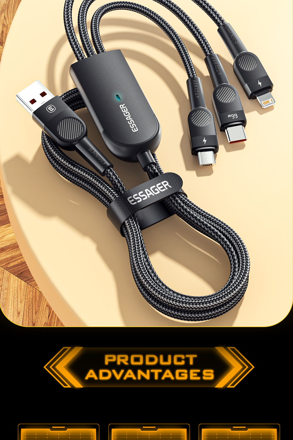 Swift Micro Type C Multi Port 3 In 1 Usb Fast Charging Cable Nylon Braided