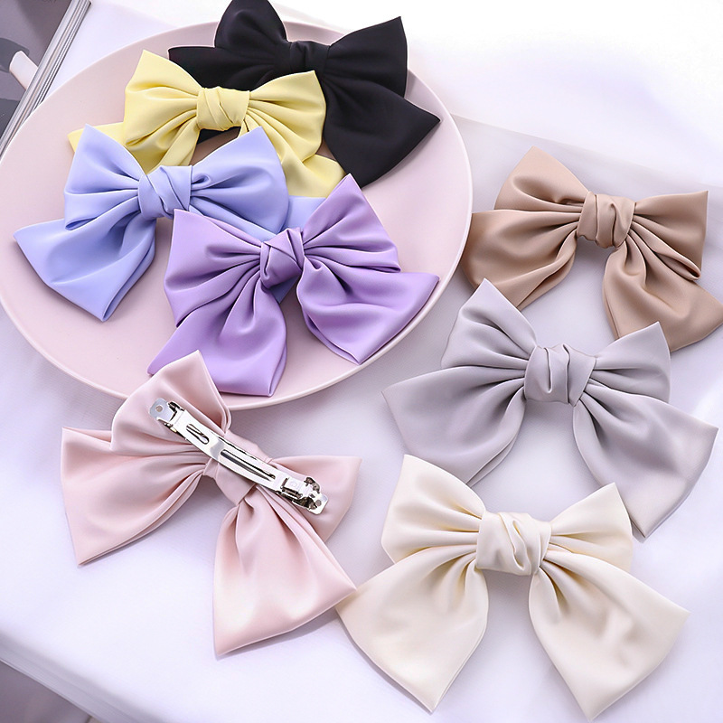 Satin Silk Hair Accessories Clips Butterfly Big Hair Bow Clips Girls 21cmx13cm