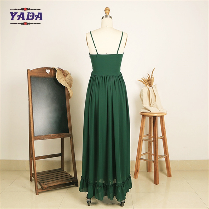 Chiffon style empire waist green maxi long one piece dresses modern lady casual autumn dress with low price