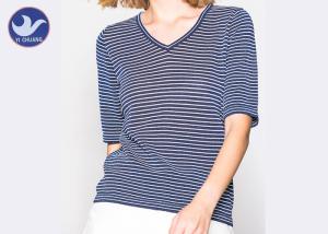 Quality Shinny Micro Lurex Womens Knit Pullover Sweater V Neck Small Stripes Slim wholesale