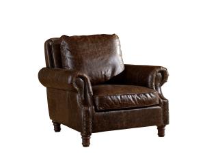 Quality Soft Top Grian Leather High Back Wing Chair , Single High Back Lounge Chair With Nail Head wholesale