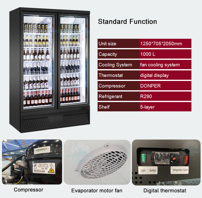 Glass Door Commercial Display Refrigerator In Supermarket