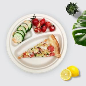 Quality Disposable Bagasse 10 Inch Sugarcane Compostable Plates 3 Compartment Plates wholesale