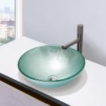 Round Silver Tempered Glass Sink Bathroom Countertop Wash Basin
