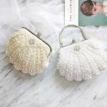 White Shell Shape Pearl Hand Bags Hand Woven For Women 22cm length 18cm height