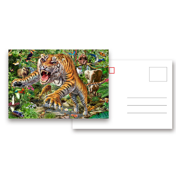 Tear - Proof 3D Animal Postcard Custom Tiger Design Printing Size 11x16cm