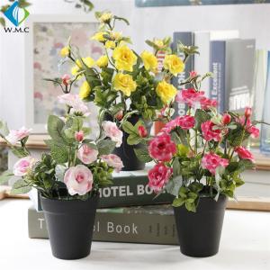 Quality Small Artificial Green Plants , 28cm Height Plastic Bonsai Rose Plant wholesale