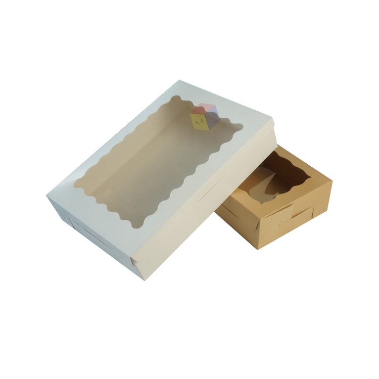 Kraft Paper Food Grade Bakery Cake Box Packaging With Clear Pvc Window