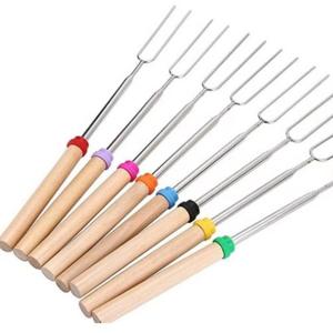 Quality Sausages 31cm BBQ Roasting Sticks Wooden Handle Telescopic Marshmallow Fork wholesale