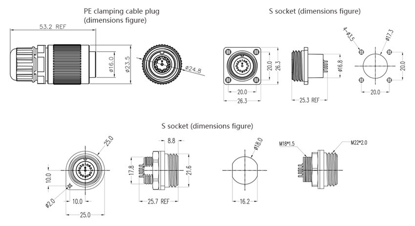 YW Series 5 pin Round Audio Jack Plug Socket Screw Waterproof Connector