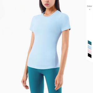Quality Polyester Ladies Yoga Tops Naked Feeling Slim Short Sleeve Sports Tops wholesale