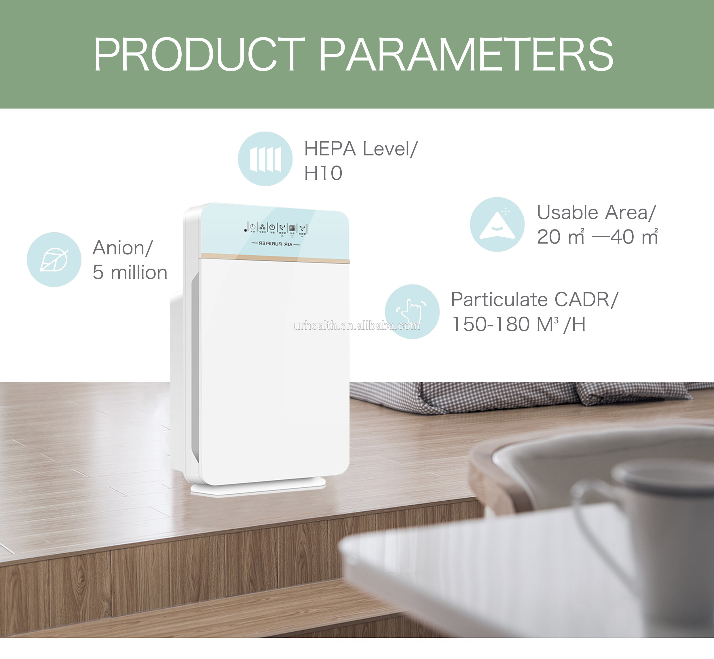 Room Anion Filter 45W 180M3/H Home Air Purifier Copper Motor