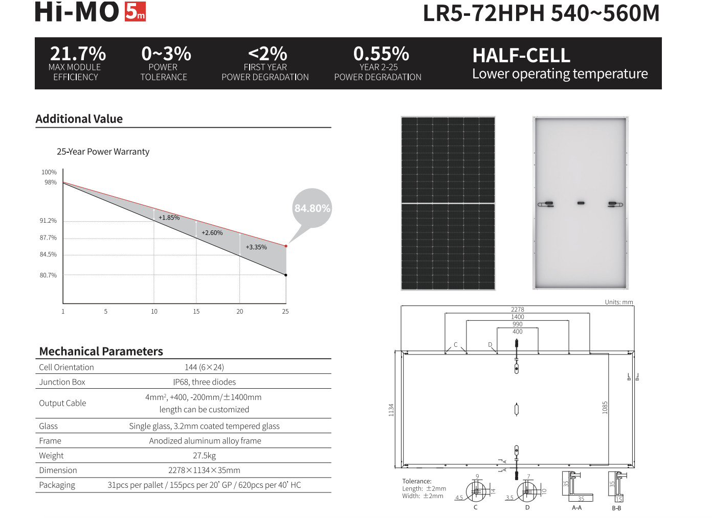Hi Mo Polycrystalline Solar Panel Half Cell Silicon Longi Solar Panel 540 Watt LR5-72HPH 540M