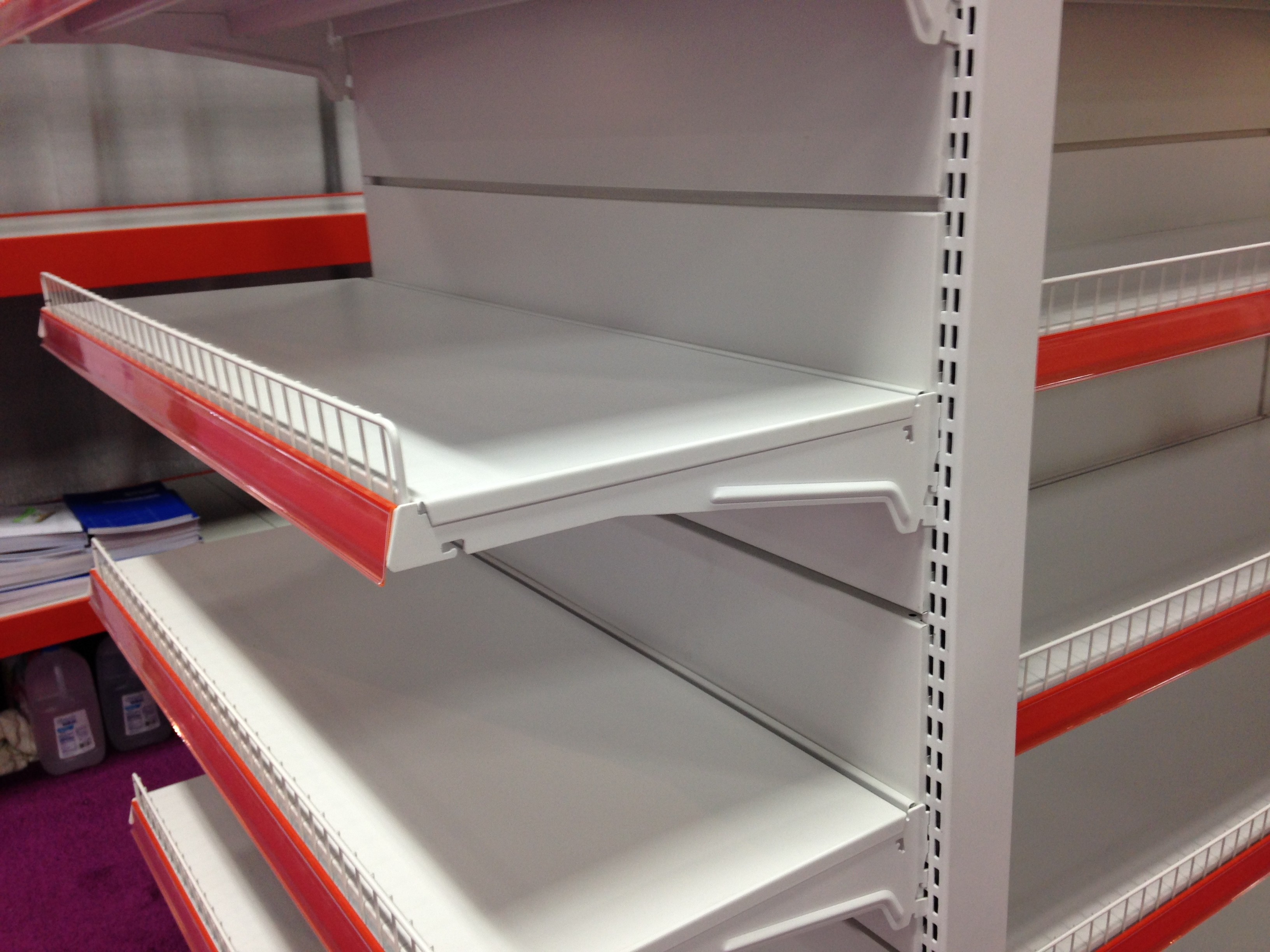 Modular Supermarket Metal Shelves With Round Hole Pegboard Panel / Plain Panel