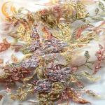 Fashion Beaded 3D Applique Lace Fabric Handmade Embroidery For Bridal Dress