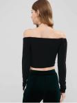 Women Off Shoulder And Long Sleeve Drawstring Front Crop T-shirt