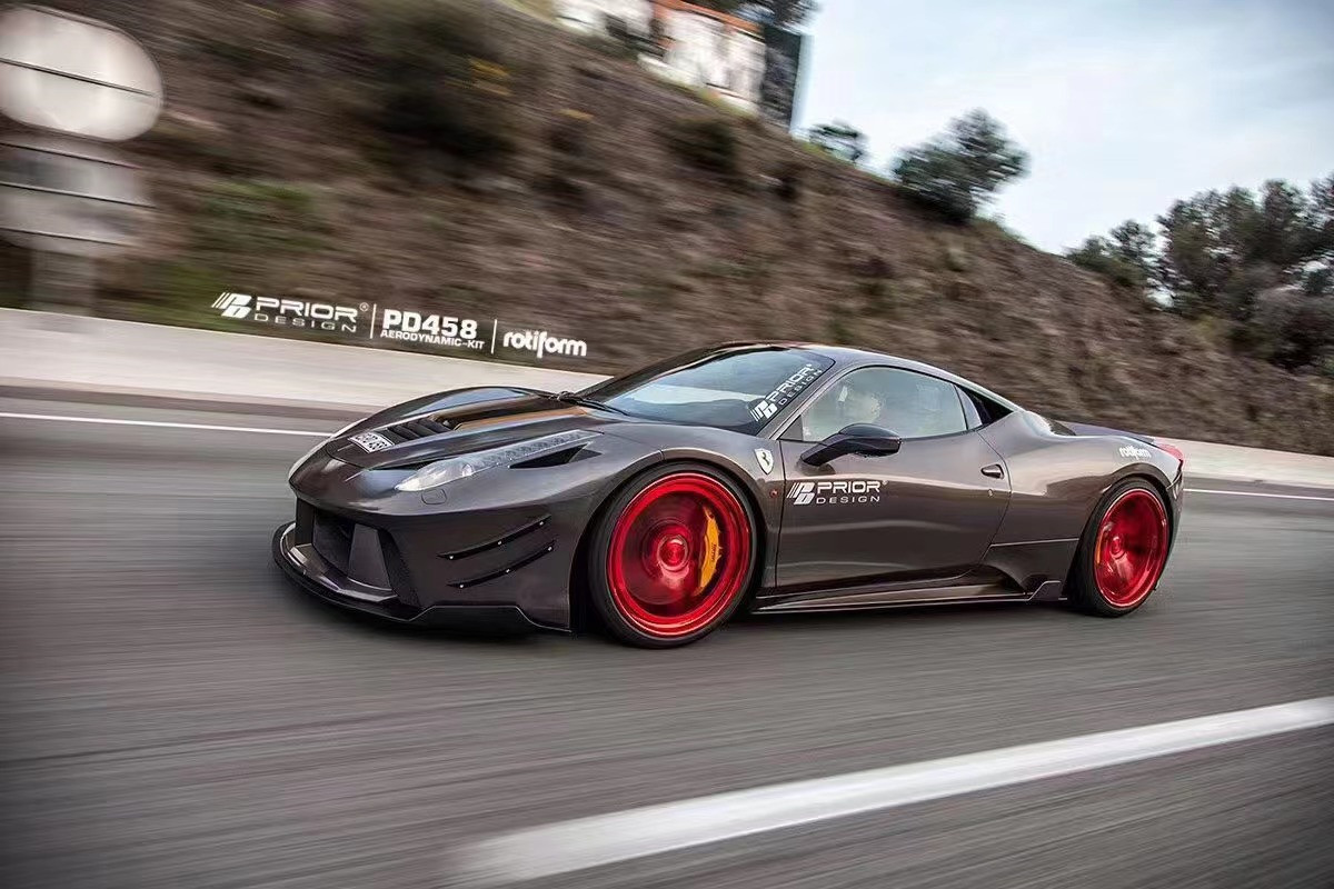 For Ferrari 458 Carbon Fiber Body Kit 458 Upgraded PD Style Front and Rear Bumper Spoiler Hood Body Kit