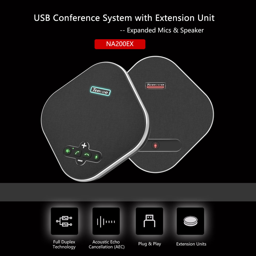 Na200ex USB Speakerphone Built-in 4 Mics Enhanced Voice Pickup Daisy Chain Conference Speaker for Midium and Large Meeting Room Compatible with Leading Platform