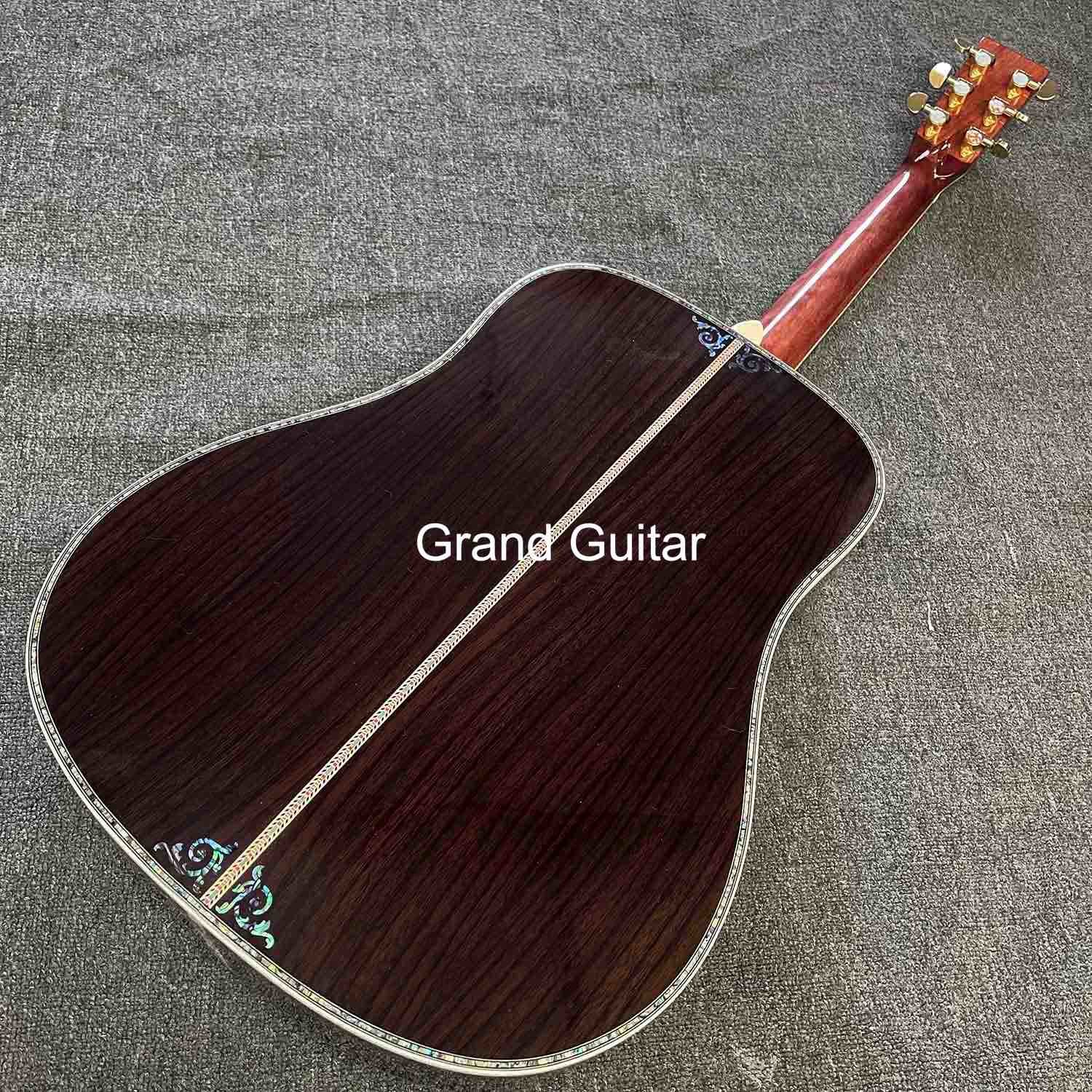 Custom Deluxe Solid Spruce Top Dreadnought Body Ebony Fingerboard 41 Inch Real Abalone Acoustic Guitar